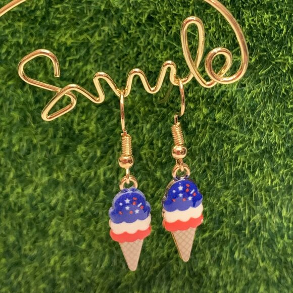 Patriotic Earring, Ice Cream Cone Earring, Red White Blue Earring, USA Earring - Picture 5 of 6